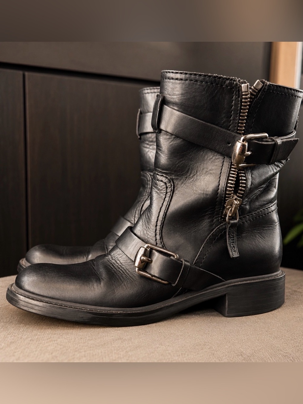 Gucci Black Leather Motorcycle Ankle Boots